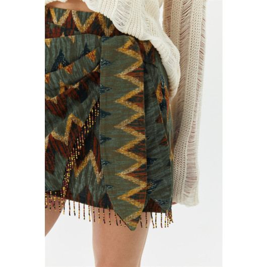 Patterned Wrapped Green Mini Skirt