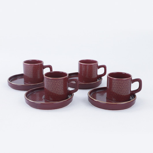 Dora . Red Plum Coffee Cups Set 8 Pieces For 4 Persons