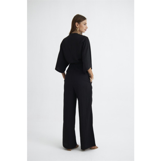 Knot Detailed Blouse Pants Black Women's Suit