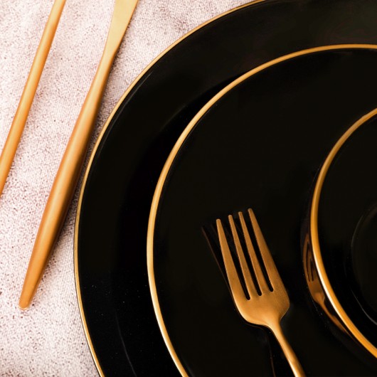 Dinnerware Set 30 Pieces For 6 People Black And Gold Color Ege