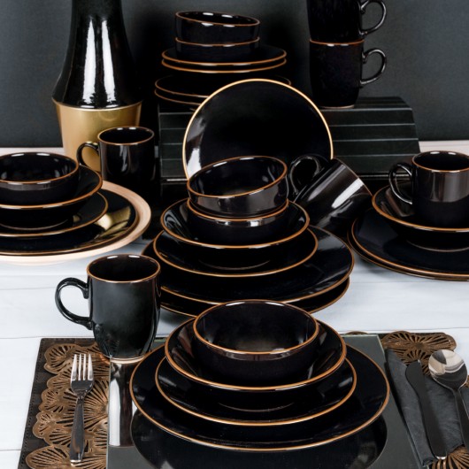 Dinnerware Set 30 Pieces For 6 People Black And Gold Color Ege