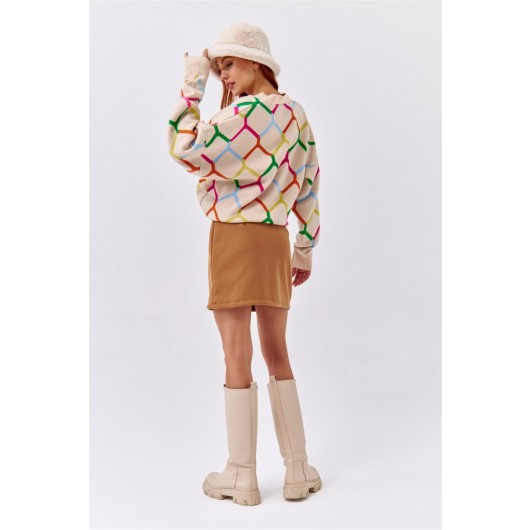 Zippered Mini Cachet Light Brown Skirt