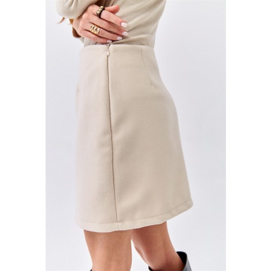Zippered Mini Cachet Beige Skirt