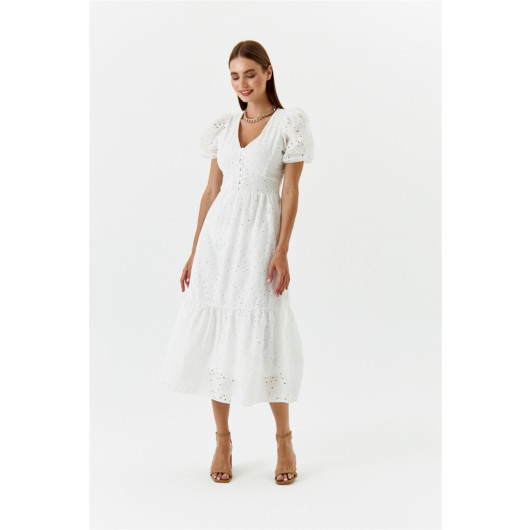 Scalloped White Maxi Dress