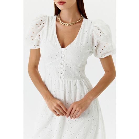 Scalloped White Maxi Dress