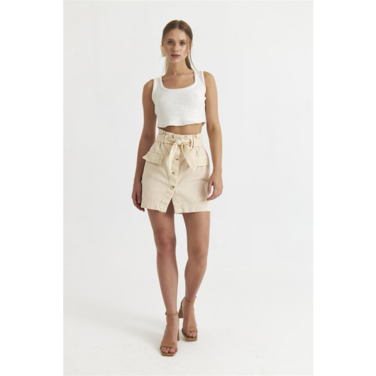 Gabardine Beige Mini Skirt
