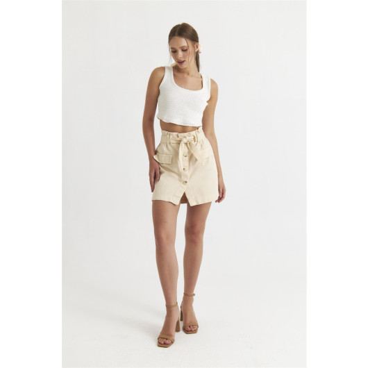 Gabardine Beige Mini Skirt