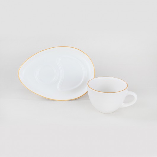 Drop Shaped Coffee Serving Set 4 Pieces For Two With Golden Stripes