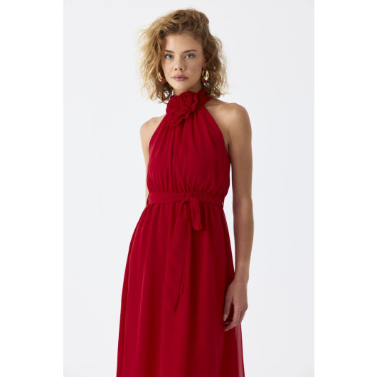 فستان نسائي شيفون احمر متوسط الطول