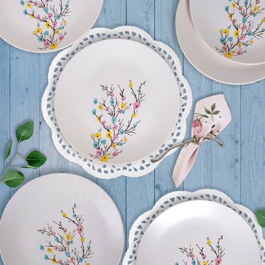 Serving Plate With Spring Buds Shape 26 Cm 6 Pieces