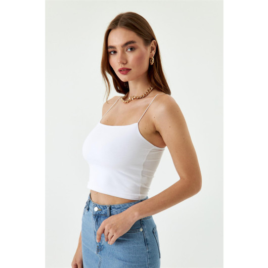 White Crop Top With Rope Strap