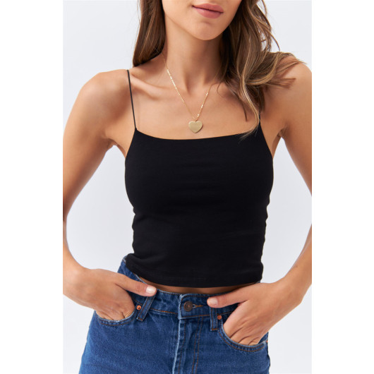 Black Crop Top With Rope Strap
