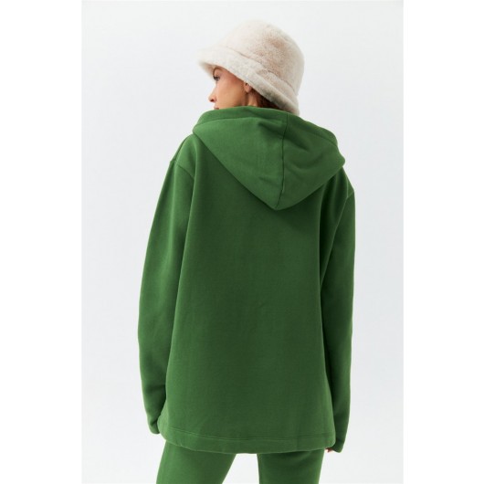 Hoodie Sweatshirt Tracksuit Green Women's Suit