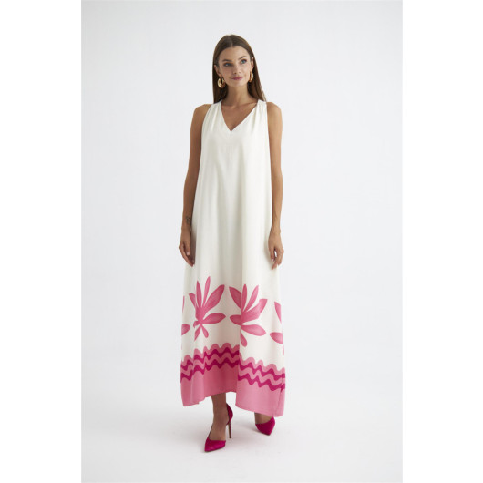 Linen Textured Halter Neck Pink Maxi Dress