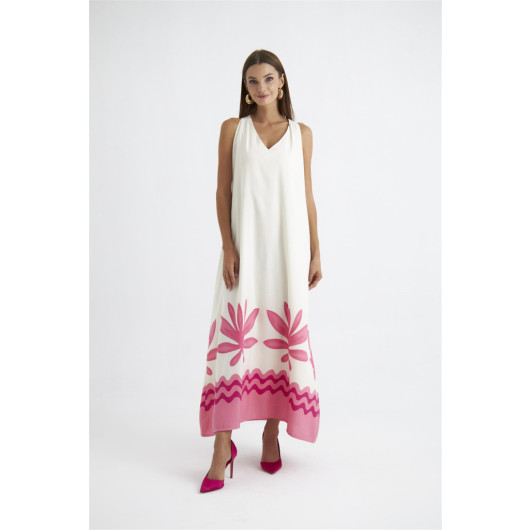 Linen Textured Halter Neck Pink Maxi Dress