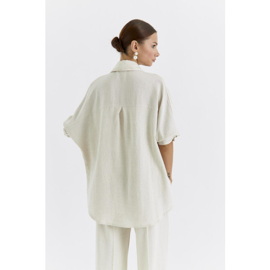 Linen Textured Oversize Stone Women's Shirt
