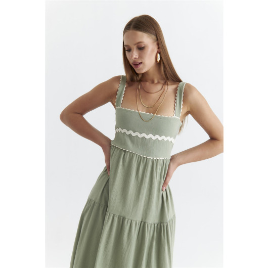 Linen Blend Layered Khaki Maxi Dress