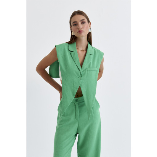 Linen Blend Design Green Women's Vest