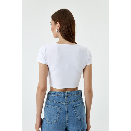 Short Sleeve Ribbed White Crop Top
