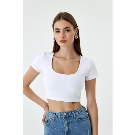 Short Sleeve Ribbed White Crop Top