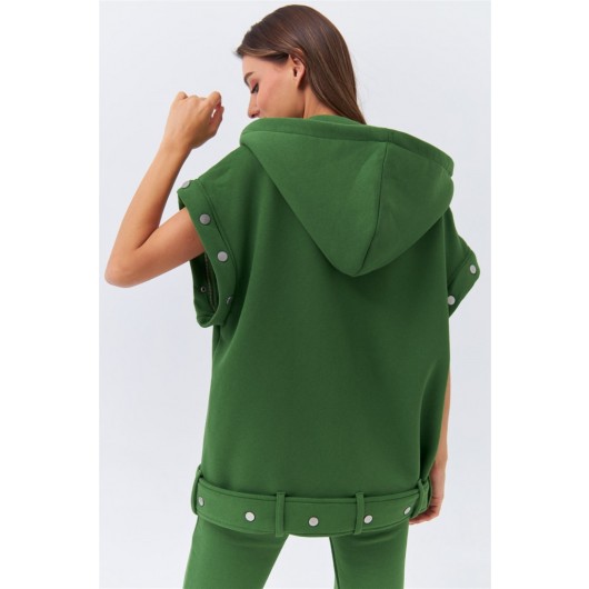 Detachable Snap Fastener Tracksuit Green Women's Suit