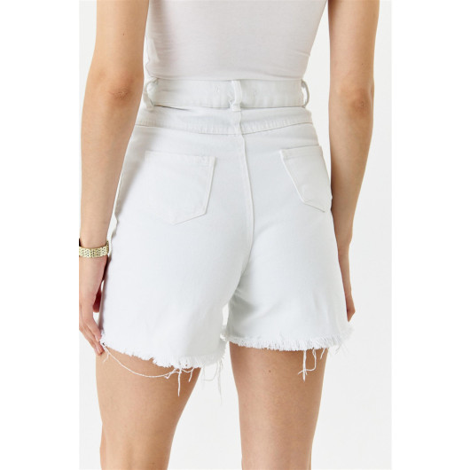Denim Vest Shorts White Women's Suit