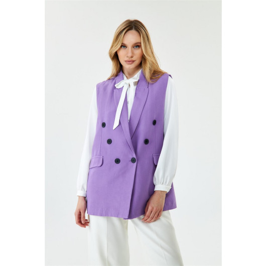 Purple Women's Vest With Double Breasted Buttons