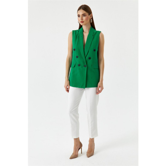 Green Women's Vest With Double Breasted Buttons
