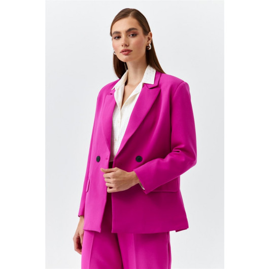Double Breasted Collar Blazer Fuchsia Women's Jacket
