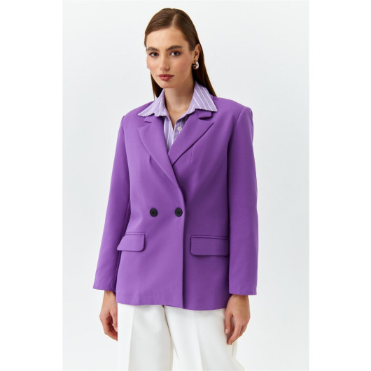 Double Breasted Collar Blazer Purple Women's Jacket