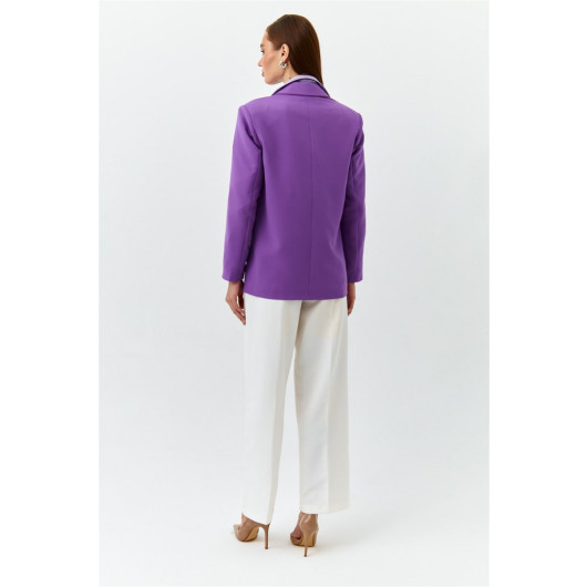 Double Breasted Collar Blazer Purple Women's Jacket