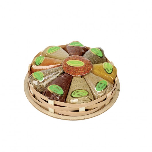 Luxury Turkish Spice Basket With Saffron And A Small Spice Grinder From The Famous Turko Baba