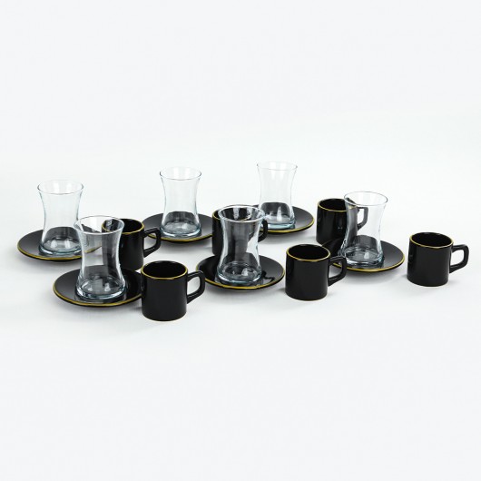 Luna Tea/Coffee Cups Set With Gold Line 18 Pieces For 6 Persons Luna
