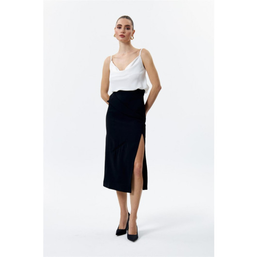 Masculin Midi Length Black Pencil Skirt