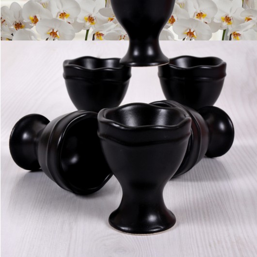 Egg Bowls In The Shape Of Flowers, Matte/Black, 7 Cm, 6 Pieces