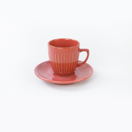 طقم فناجين قهوة بتصميم مخطط لون مرجاني 12 قطعة لـ 6 أشخاص