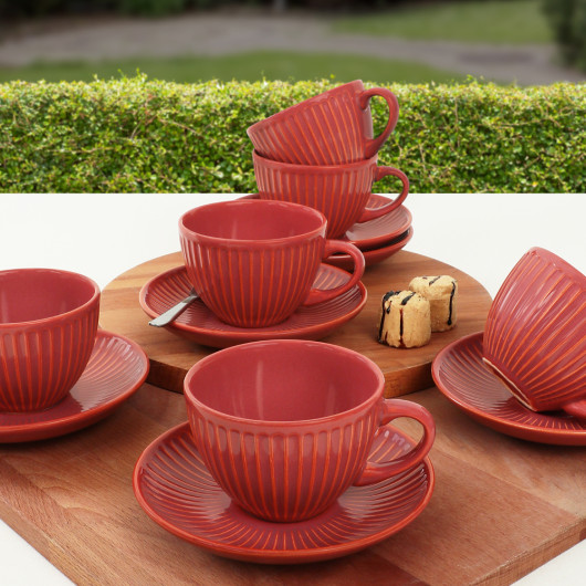 Coral Reef Design 12 Pieces Tea Cups Set For 6 Persons - Q16.4 Myra