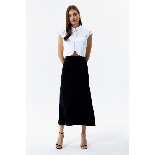 Midi Length Black Flared Skirt