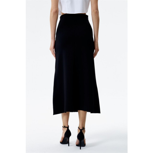 Midi Length Black Flared Skirt