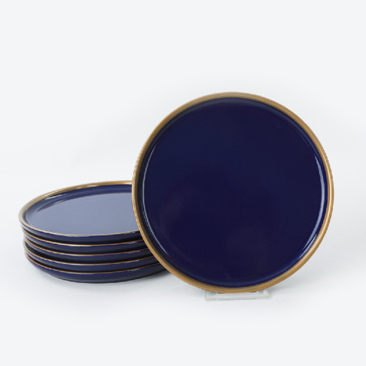 Cake Plate Cobalt Blue-Golden Color 22 Cm 6 Pieces Nordic