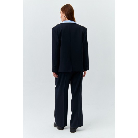 Oversize Blazer Navy Blue Women's Jacket