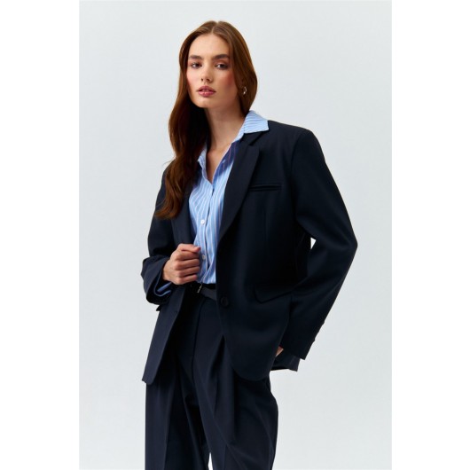 Oversize Blazer Navy Blue Women's Jacket