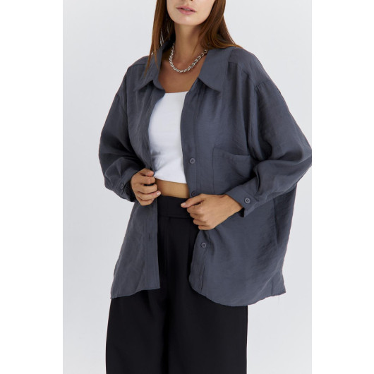 Oversize Low Sleeve Anthracite Women's Shirt