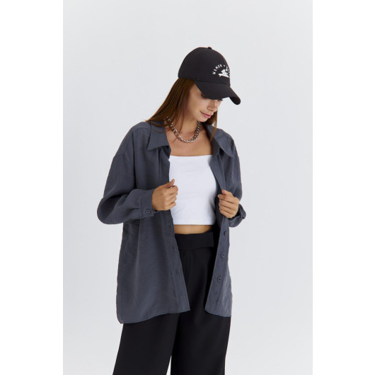 Oversize Low Sleeve Anthracite Women's Shirt