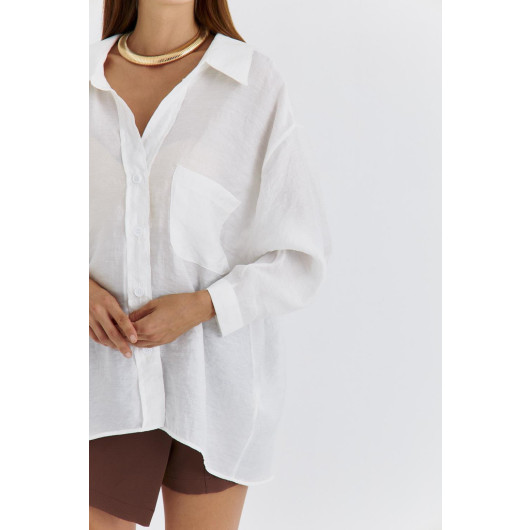 Oversize Low Sleeve White Women's Shirt