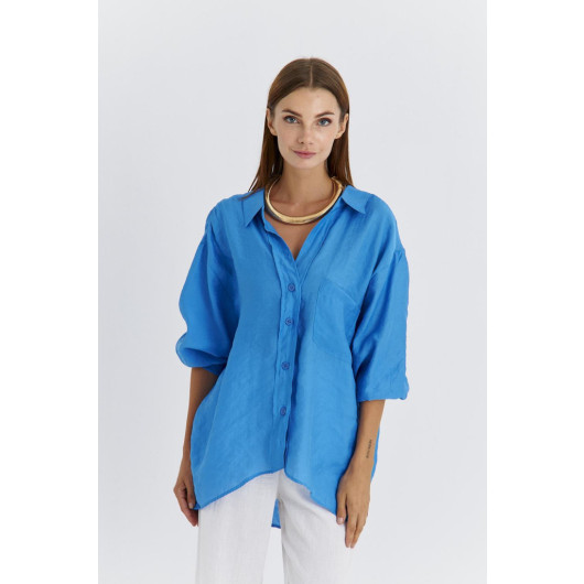 Oversize Low Sleeve Blue Women's Shirt
