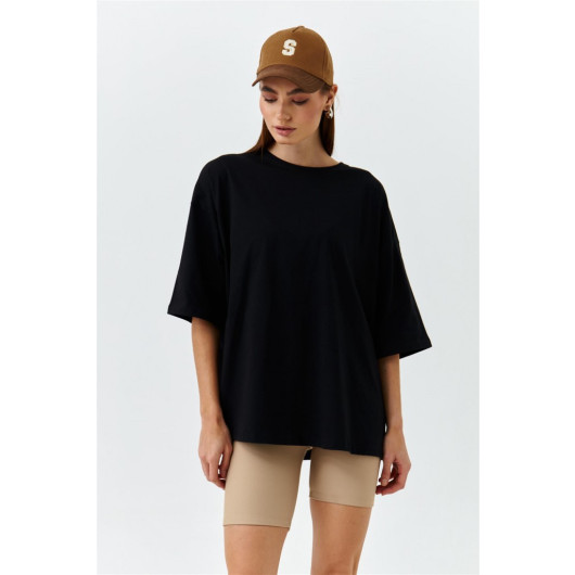 Oversize Short Sleeve Black Women's T-Shirt