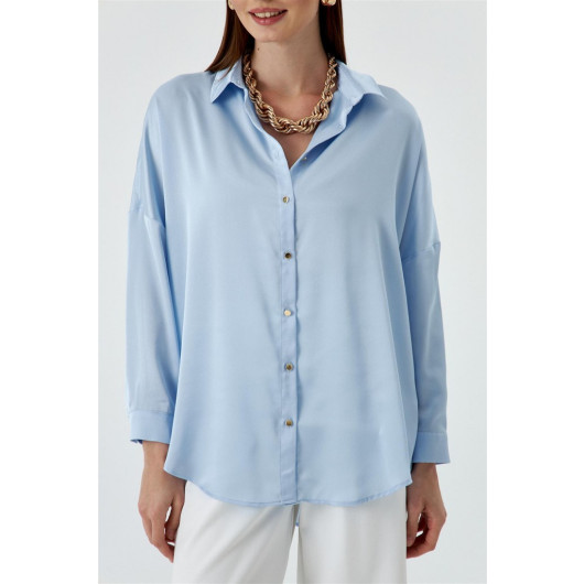 Oversize Satin Baby Blue Women's Shirt