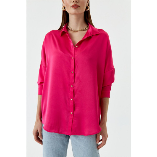 Oversize Satin Fuchsia Women's Shirt