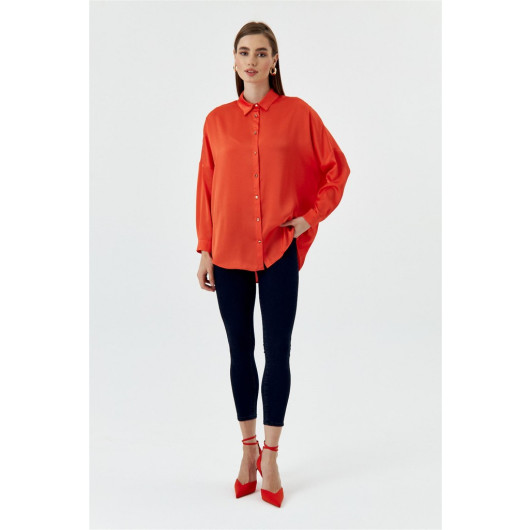 Oversize Satin Orange Women's Shirt